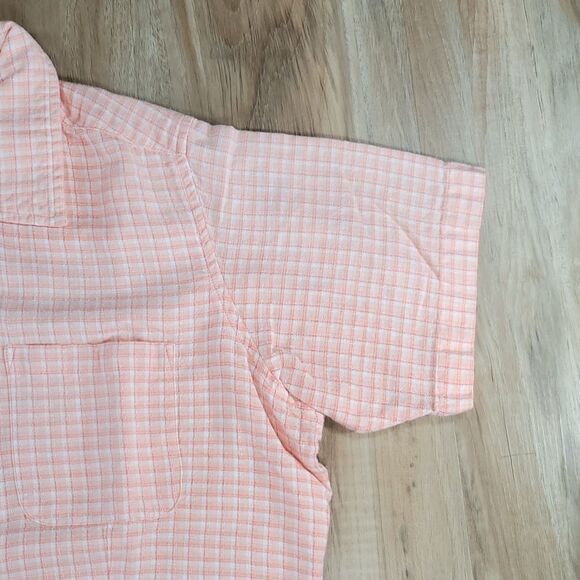 🔺️Columbia Peach Plaid Button Front Short Sleeve Shirt Medium - Picture 4 of 12